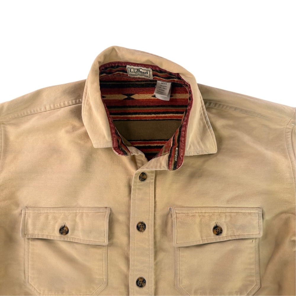 VTG LL Bean Aztec Blanket Lined Chamois Shirt Jacket Mens Large Tall Chore Coat